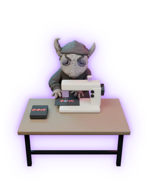Leftghost guiding black fabric through a sewing machine.